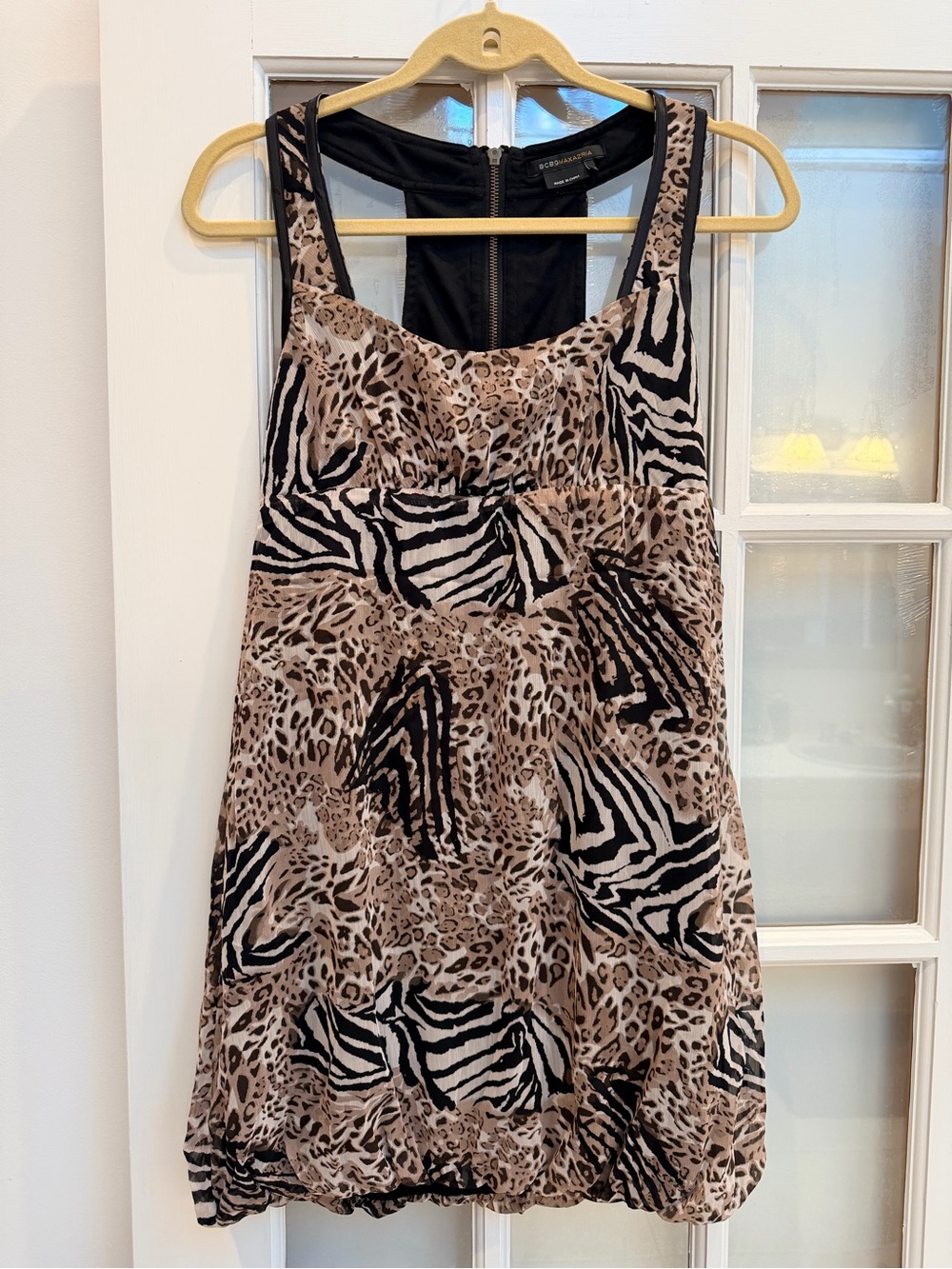 Vintage BCBGMaxAzria Y2K Chic Animal Print Sleeveless Party Mini Dress Size XS